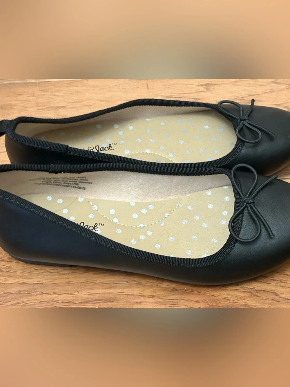 Cat & Jack Girls Black Bow Ballet Flats Size 1